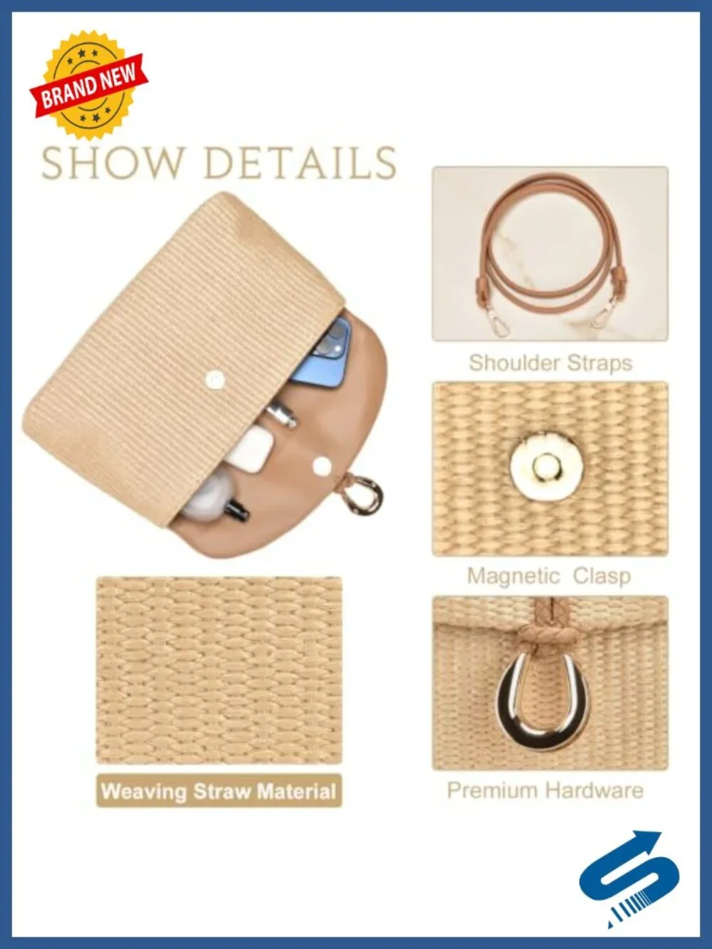Raffia Straw Woven Clutch Evening Bag Convertible Crossbody